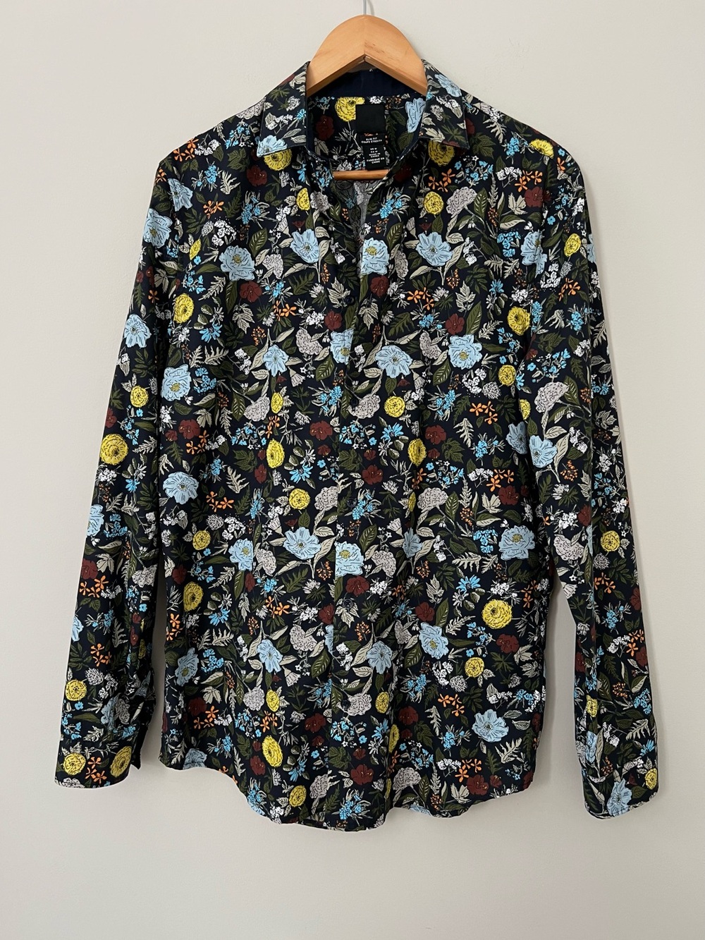 H&M Button Up Shirt Mens Slim Fit Long Sleeve Floral Botanical Sz M
